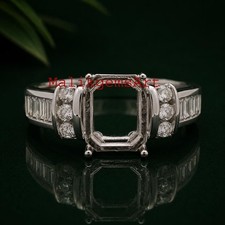 6X8 MM Emerald Cut CZ Semi Mount Ring with 925 Sterling Silver Setting Ring 55