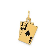 14k Yellow Gold Blackjack Pendant Jack Ace Spades Poker Charm Casino Jewelry