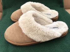 Minnetonka Size: 7 Faux Fur Suede Leather Slipper Tan 40811 Cozy House Shoes