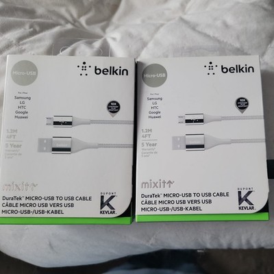 2 Belkin Mixit 4FT DuraTek Kevlar Cable USB-A to Micro USB Cables