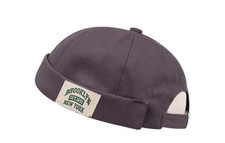 New Retro Brimless Hat Skull cap Sailor Cap Beanie Rolled Cuff Adjustable Gray