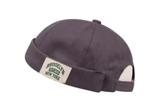 New Retro Brimless Hat Skull cap Sailor Cap Beanie Rolled Cuff Adjustable Gray