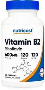 Vitamine Nutricot B2 (Riboflavine) 400mg, 120 Capsules - Sans gluten, sans OGM