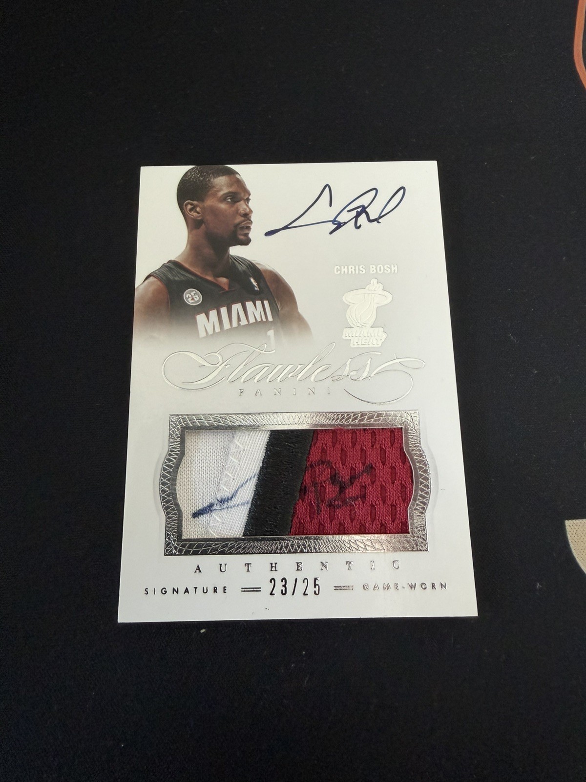 2012-13 Chris Bosh Flawless Game-Used Patch Auto /25 Heat view 1