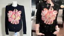 Chanel Black Cardigan fits M sz US8 or loose US6 Sequin Flower Sweater