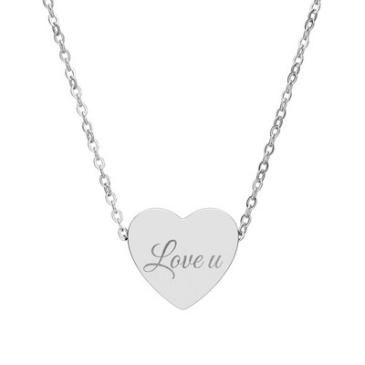 Love U Heart Necklace | Engraved Heart Pendant | Valentine's Day gift | Mom gift
