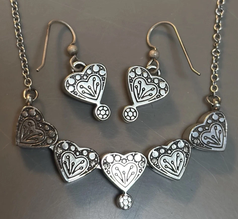 4 Brighton BLOOMING HEART Reversible Convertible Necklaces Pierced Earrings #N4 - Image 4 of 4