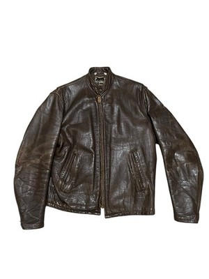 Vintage 60s Cafe Racer Leather Jacket Brown Men Size 40 Distressed