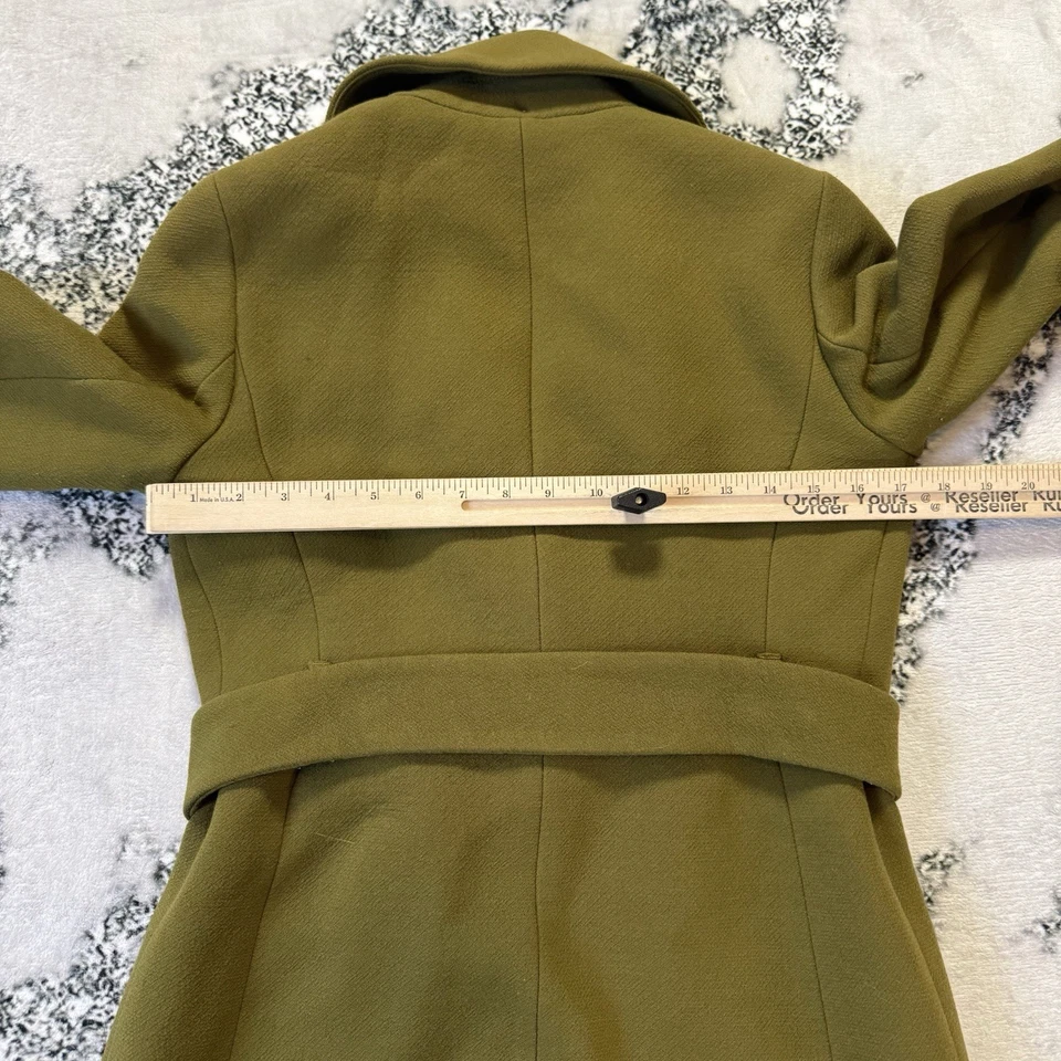 Abrigo J Crew Mujer Talla 2 Verde Dama Día Italiano Doble Tela Mezcla Lana Cinturón Foto 4 de 4
