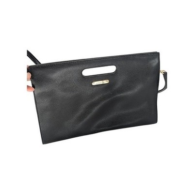 Michael Kors Leather Rectangle Handle Slot Clutch Purse Black preppy Business