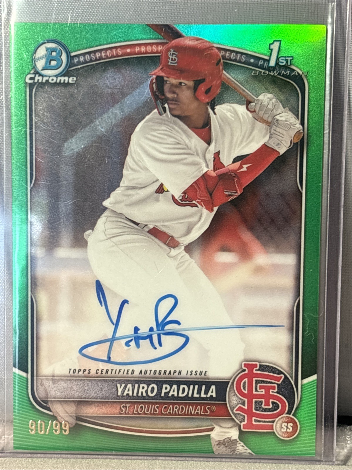 2025 Bowman Chrome Yairo Padilla 1st Bowman True Green Refractor Auto /99