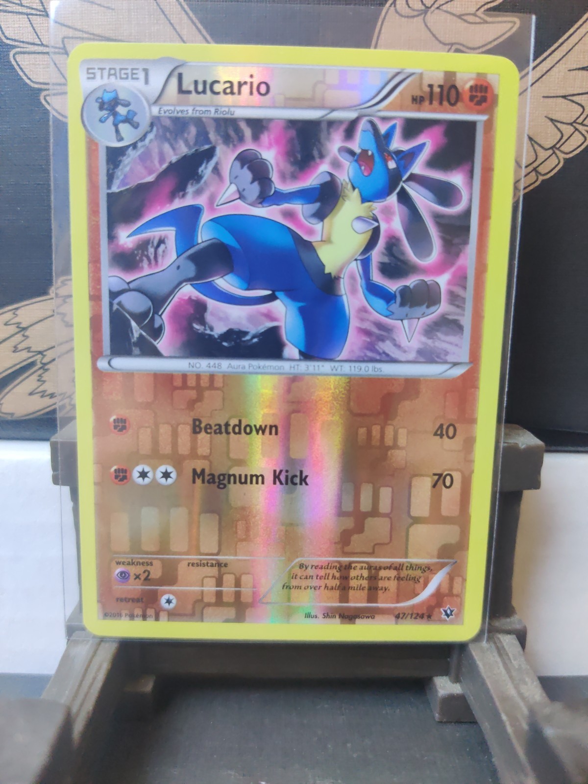 Pokemon XY Fates Collide Lucario 47/124 Reverse Holo Card NM Condition