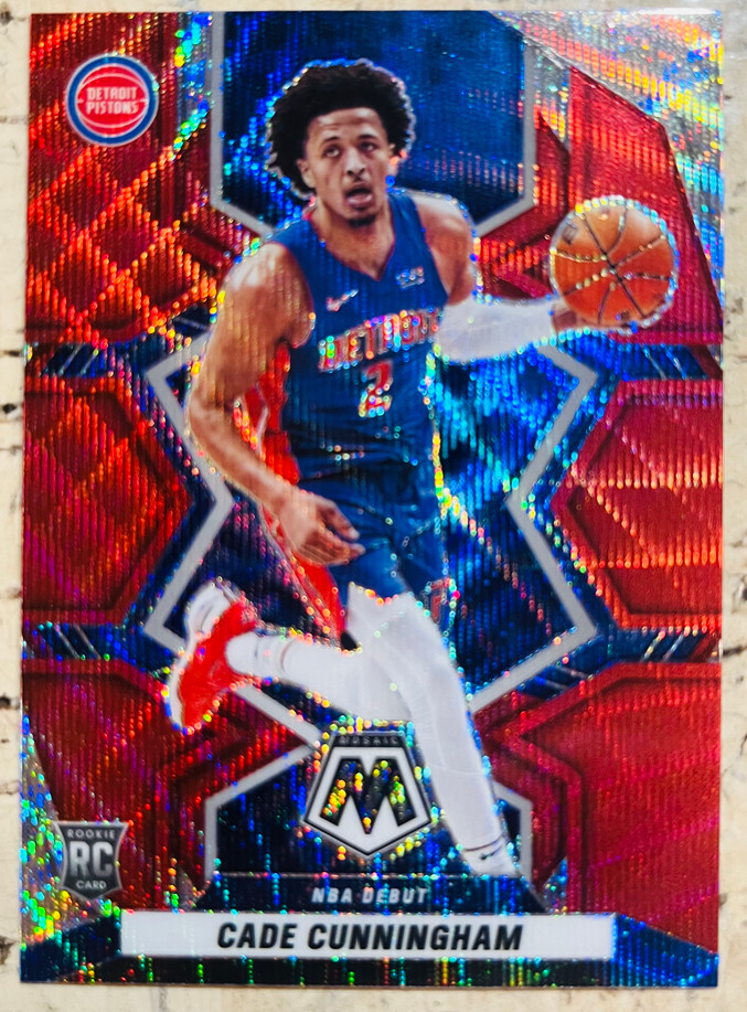 Cade Cunningham 2021-22 Panini Mosaic Red Wave NBA Debut RC Pistons #261