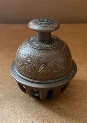 Indian Elephant / cattle bell, rare small size, bronze, engraved, vintage 1900s - Image 1 of 4