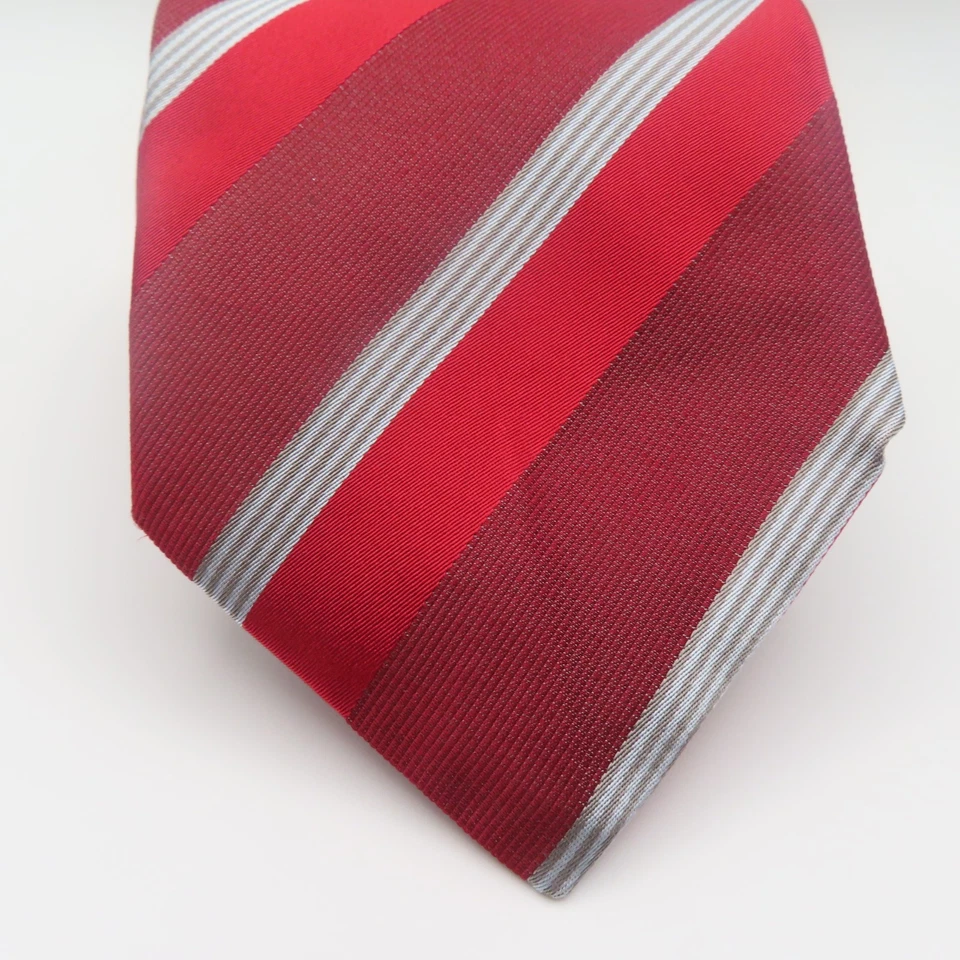 Corbata Salvatore Ferragamo Seda Rojo Gris Rayas 3.5" Ancho 59" Largo Italia Foto 2 de 4