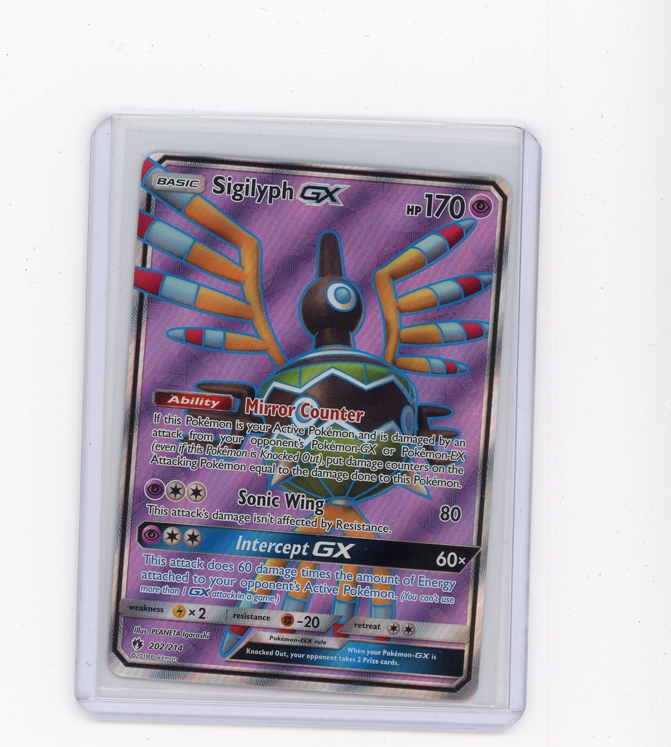 2018 Pokemon Psychic 202/214 Sigilyph GX Lost Thunder Full Art Holo LP