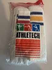 Vintage Atletech Sport Tube Triple stripe Socks Over The Calf Crew Size 10-13.