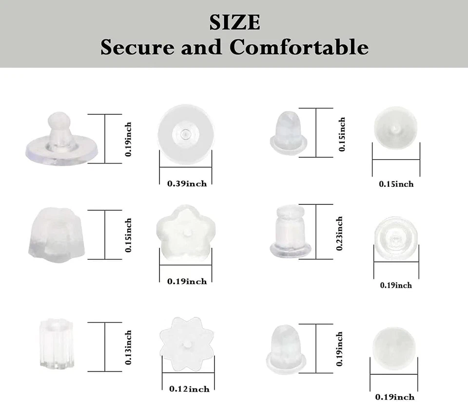 6 Estilos Respaldos de Pendientes de Silicona para Tachuelas, 600 Piezas Respaldos de Pendiente Suave Transparente H Foto 2 de 4