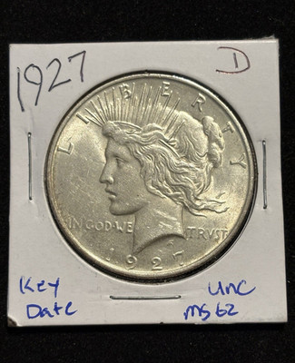 1927-D Peace Silver Dollar $1 Silver, Key Date, Denver UNC Business Strike
