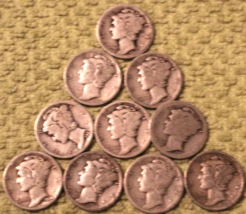 Group of Ten Mercury Dimes