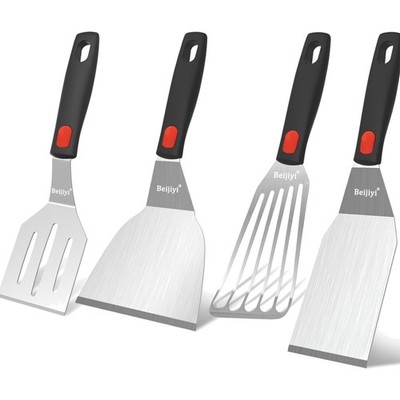 4-Piece Metal Spatula for Cast Iron Skillet, Sturdy Stainless Steel | Heavy D...