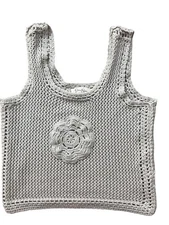 Jessica Simpson Crochet Knit Tank Top Womens Large Beige Boho Western Cottage