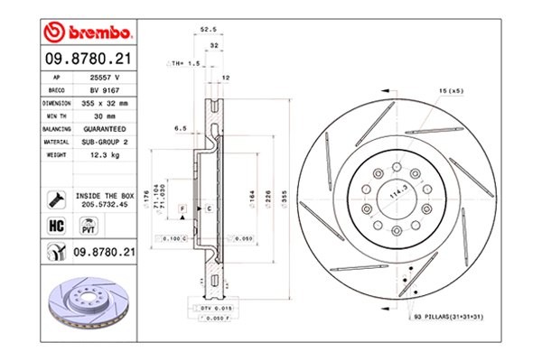 For Aston Martin DB9 05-16 UV Coated Series Slotted Vented Front Brake Rotor