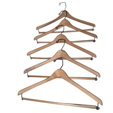 Mixed lot of 5 vintage wooden hangers natural finish wishbone suits blazers