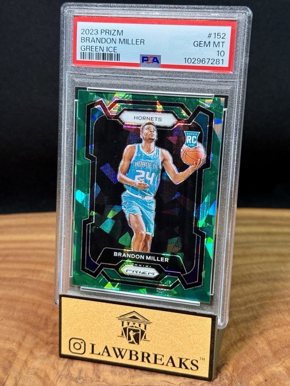 2023 Panini Prizm Brandon Miller RC Green Ice PSA GEM MT 10 Rookie #152