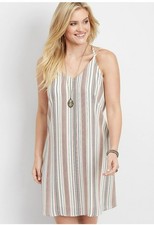⭐Size M Women's Mini Dress Xhilaration BOHO Striped Cris Cros Strap White Blue⭐