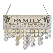 OYEFLY Wooden Family Birthday Reminder Calendar Board Decorative Birthday Tra...
