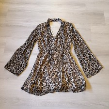 Forever 21 Leopard Print Long Bell Sleeve V-Neck Short Chiffon Dress Size M
