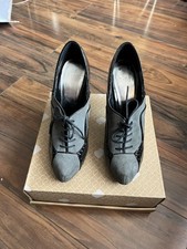Faith Grey Suede Black Patent Heel Timeless Laced Court Shoes Size 6