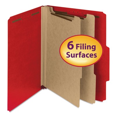 Smead Pressboard Classification Folder 2'' Exp. 2 Dividers Letter Bright Red