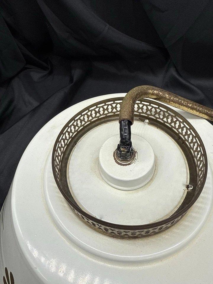 Lámpara colgante vintage Toleware MCM brazo oscilante luz extraíble latón metal pantalla Foto 2 de 4