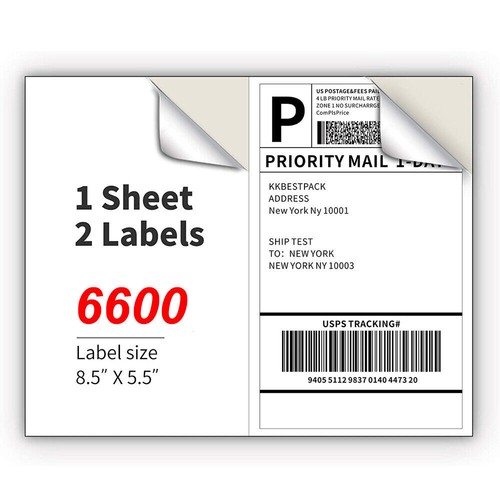 220-8800 etiquetas de envío 8,5"" x 5,5"" medias hojas autoadhesivas en blanco 2 por hoja - Imagen 20 de 22