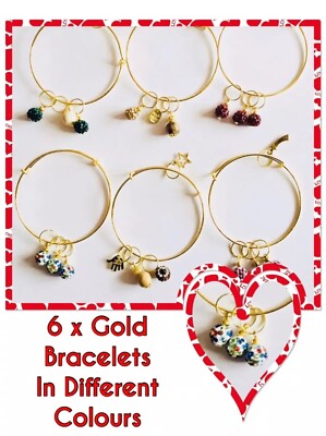 Gold verstellbares Armband Armreifen mit Charms 6er Set, Party Geschenktüte Ideen NEU