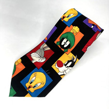 Looney Tunes Mania Neck Tie Mens Black Tweety Daffy Duck Bugs Bunny 100 Silk