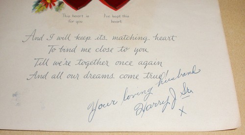 Beautiful 1945 WWII Hallmark Card w/ 2 Intertwining Hearts From Husband to Wife - Picture 7 of 10
