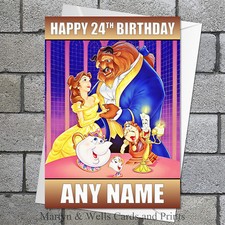 Image of Beauty and the Beast birthday card. 5x7 inches. Personalised, plus envelope.