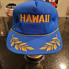 Vintage Hawaii Trucker Hat Cap Snapback Mesh Blue Gold Leaf Rope Scrambled Eggs