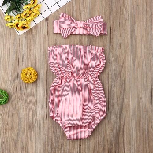 Baby Girls Romper Jumpsuit Infant Girl Bodysuits Ribbed One-Piece Headband - Picture 19 of 23
