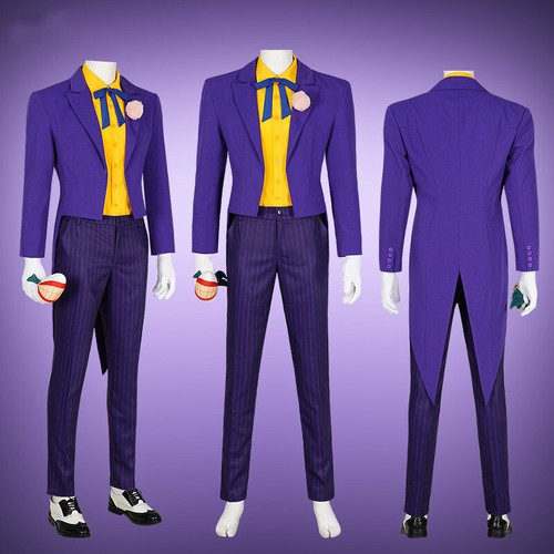 Batman The Animation Joker Men Full Set Uniform Outfit Cosplay Costume Halloween - Picture 2 of 18