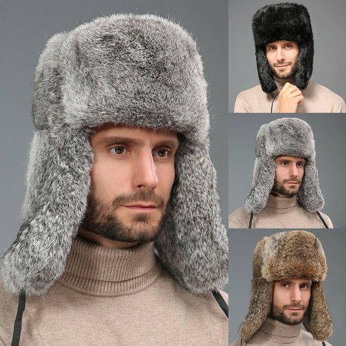 Uomini Trapper Hat Cap Sporting COLBACCO RUSSO COSACCO Faux Caldo Pelliccia  di Coniglio | eBay