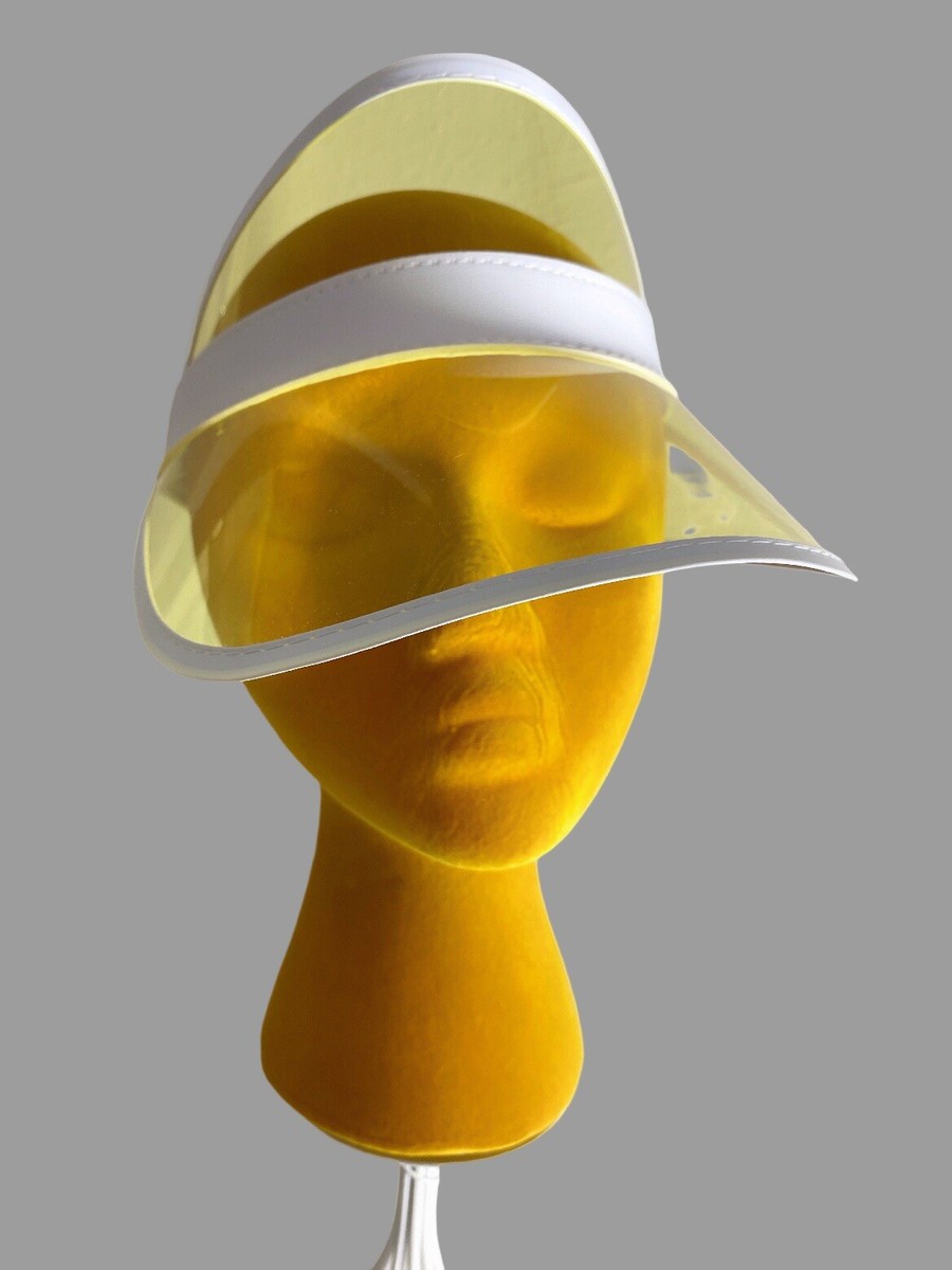 80s VTG Visor Yellow Transparent Plastic, White Trim Elastic Back
