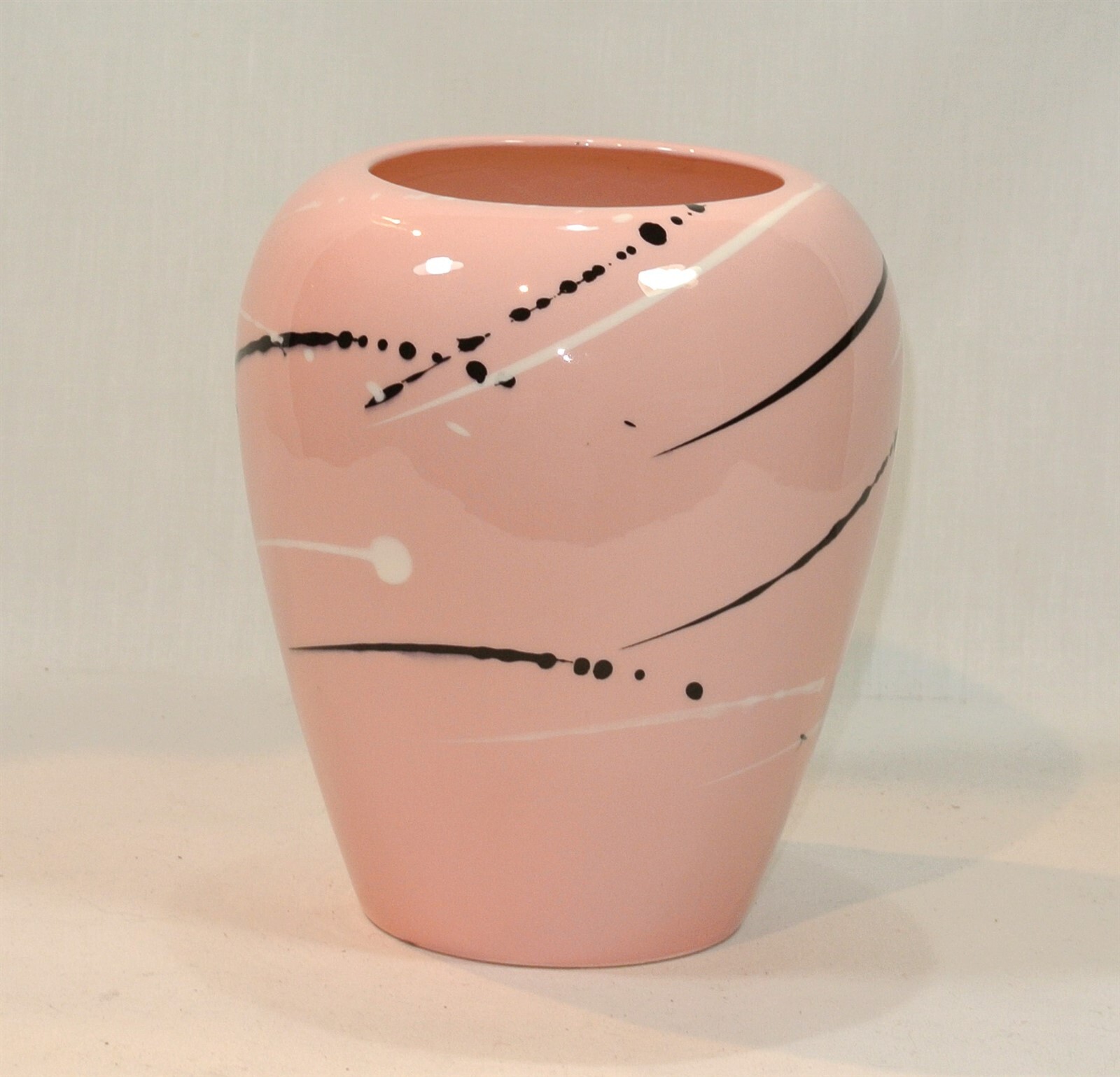 VOHANN of California Pottery Vase Pink Black White Hand Painted Vintage