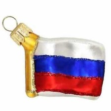 FLAG RUSSIA BLOWN GLASS CHRISTMAS TREE ORNAMENT INTERNATIONAL RUSSIAN