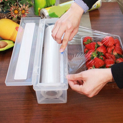 Dispenser Avec Coupeur Pour Film Alimentaire - Organisateur Mural/pose-libre En Bois, Gain De Place Cuisine