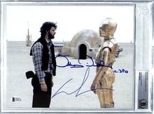 ANTHONY DANIELS & GEORGE LUCAS Signed 8x10 STAR WARS Photo Beckett BAS Slabbed