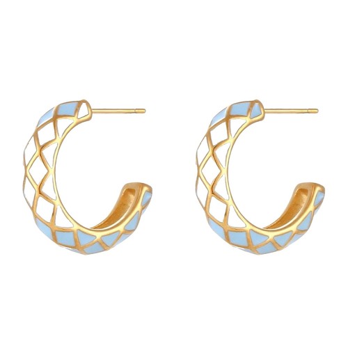 Vintage Gold Tone Hoop Earrings .75” Yellow Enamel Inlay Small
